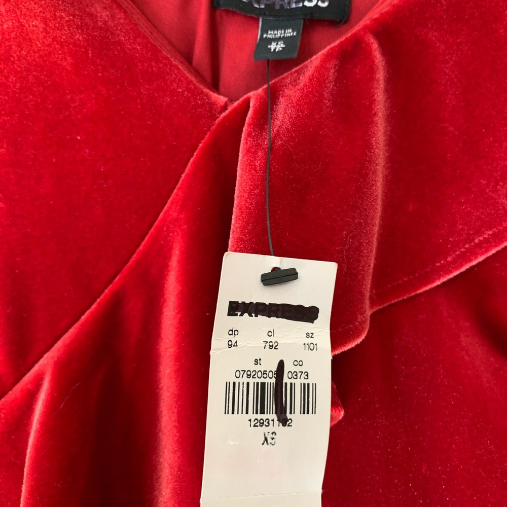 EXPRESS Red Velvet Ruffle Dress (NWT) - Picture 6 of 8